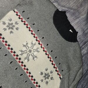 VTG Paul Harris Design Snowflake Sweater Knit Gray Black Mock Neck Womens Medium